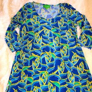 Pappagallo casual dress, women’s large blue, green pattern resort wear
